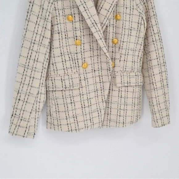 Bishop and Young Parker Tweed Blazer Double Breasted Windowpane Cream Women's S - Picture 5 of 8